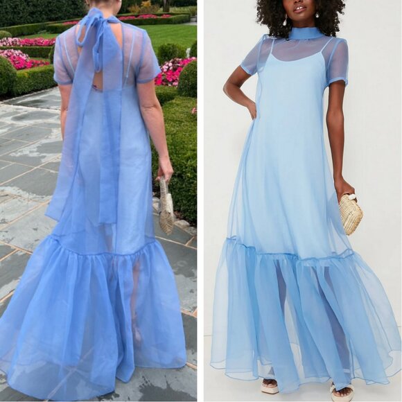 NWT STAUD Calluna Maxi Dress Gown French Blue Party Organza Cocktail - Picture 1 of 8